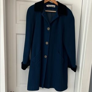 Alfred Dunner Women's Dark Blue Vintage Coat with Black Velvet Details
